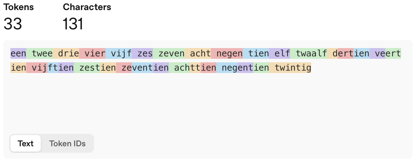 LLMs work with tokens rather than words. (Source: OpenAI Tokenizer)